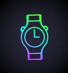 Neon watch icon on a dark background